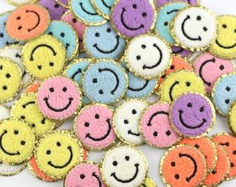 2 Pieces Colorful Chenille Smile Embroidered Iron On Applique Patch,Smiles Patch for Clothing or Dress,Decoration Appliques Patches