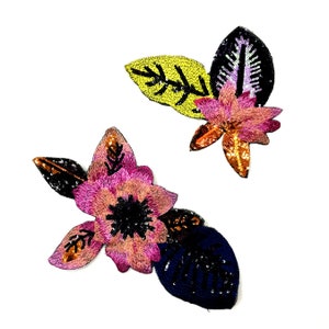 A Pair of Flower Sequined Applique Patch,Paillette Patch,Embroidery Flower Patch Supplies for Coat,T-Shirt,Costume Decorative Patches