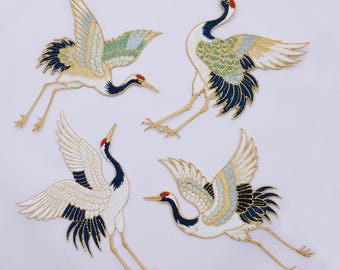 A Pair of Crane Embroidered Iron On Applique Patch,Embroidery Bird Patch for T-shirt,Jeans,costume Decoration Iron on Appliques Patches