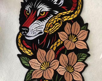 Large Wolf Embroidery Applique Patch,Embroidered Snake Patch Supplies for Coat,T-shirt or Jeans Decorative Appliques Patches