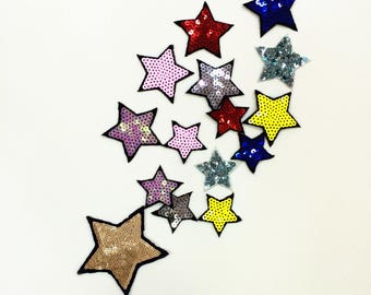 15 pezzi di stelle colorate paillettes applique patch, paillette patch, paillettes stelle patch forniture per cappotto, T-shirt, costumi decorazione patch