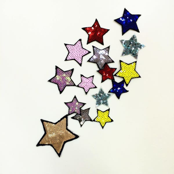 15 pièces Colorful Stars Sequined Applique Patch, Paillette Patch, Sequins Stars Patch Supplies for Coat, T-Shirt, Costume Décoration Patches