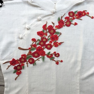 Delicate Embroidered Red Flower Iron on Applique Patch,Vintage Floral Patch for Clothing or Dress Decorative Embroidery Appliques