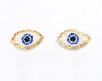 A Pair of Eye Embroidery Beaded Sequined Applique Patch,Beaded Eyes Patch Supplies for Coat,T-Shirt,Costume Decorative Appliques Patches