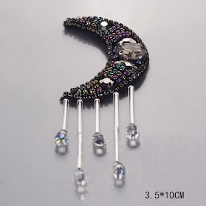 Moon Rhinestone Embroidery Sequined Applique Patch,Beaded Moon Patch Supplies for Coat,T-Shirt,Costume Decorative Appliques Patches