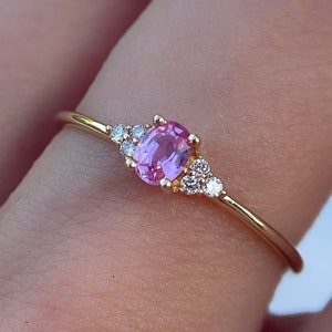 Natural Pink Sapphire and Diamond Martini Ring . Oval Pink Sapphire Ring . Diamond and Sapphire Ring . 14k Gold 18k Gold Platinum