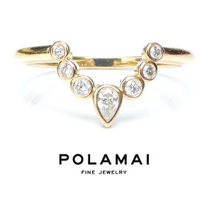 Diamond Nesting Wedding Band . Matching Wedding Ring. Pear and Round Diamond Crown Ring . Yellow Rose White 14k 18k Gold . Polamai image 4