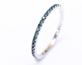 Ready to Ship . Blue Diamond Full Eternity Ring 14k Rose Gold US 6.25 only . Wedding Band Micro Pave Ring . Polamai