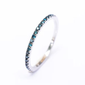 Blue Diamond Eternity Ring 18k 14k . Full or Half Eternity Band . Wedding Band Micro Pave Ring . Solid Yellow White Gold . Polamai