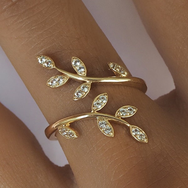 Diamond Climbing Vine Ring . 14 18k Solid Gold . Leaf Pave Ring . Gold Vine Ring . Wide Statement Ring . Gift for Her . Polamai