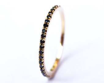 Black Diamond Eternity Ring 18k 14k Half 3/4 or Full Black Diamond Eternity Band . Wedding Band Micro Pave Ring . Yellow White Rose Gold