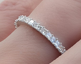 Princess Cut Diamond Eternity Ring 2mm . Prong Set Princess Cut Diamond Wedding Band . White Yellow Rose 14k 18k Platinum 950 . Polamai