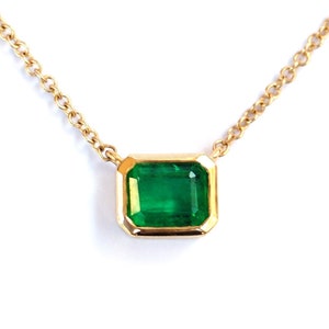 Natural Emerald Necklace. Bezel Set Octagonal Zambian Emerald . 18k 14k White Rose Yellow Gold Emerald Necklace . Emerald Pendant Polamai