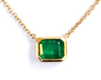 Natural Emerald Necklace. Bezel Set Octagonal Zambian Emerald . 18k 14k White Rose Yellow Gold Emerald Necklace . Emerald Pendant Polamai