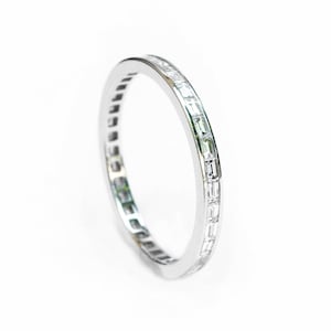 Baguette Diamond Ring . Invisible Channel Setting . Art Deco Wedding Band . Solid Yellow Rose White 14k 18k Gold Platinum 950