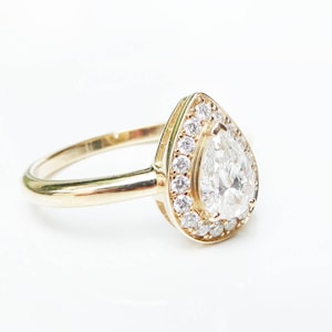 Pear Diamond Engagement Ring . Pear Cut Diamond Ring Halo . Certified . Yellow Rose White Gold . 14k 18k . Wedding Ring . Polamai image 1