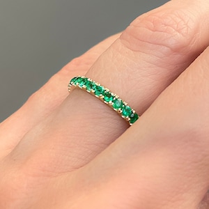 1.6mm Natural Emerald Band . Zambian Emerald Eternity Band . Emerald Wedding Band. Emerald Stacking Band .  May Birthstone Ring 14k 18k Gold