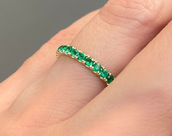 1.6mm Natural Emerald Band . Zambian Emerald Eternity Band . Emerald Wedding Band. Emerald Stacking Band .  May Birthstone Ring 14k 18k Gold