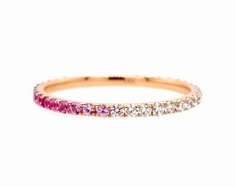 Ombre Pink Sapphire and Diamond Band . Full Eternity . Pink Sapphire and Diamond Ring . 14k 18k Yellow White Rose Gold Platinum . Polamai