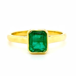 Natural Zambian Emerald Ring 14k 18k Yellow White or Rose Gold . Bezel Set Emerald Cut Ring . Baguette . Engagement Stacking Anniversary image 1