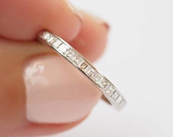 Carre Cut Diamond Eternity Ring 2.4mm 18k 14k Platinum . Wedding Band . Stacking Band . Square Cut Channel Setting. Yellow Rose White Gold