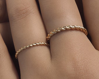 14k 18k Gold Twisted Band . 1.3mm or 2mm . Engraveable Rope Ring . Braided Wedding Band . Stacking Ring . Monogram Ring . Polamai