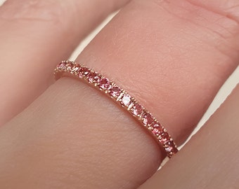 Blush Pink Sapphire Eternity Ring 1.6mm 14k 18k Gold . Padparascha Sapphire Wedding Band . Yellow White Rose Gold . Half 3/4 Full Eternity