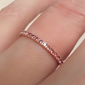 Blush Pink Sapphire Eternity Ring 1.6mm 14k 18k Gold . Padparascha Sapphire Wedding Band . Yellow White Rose Gold . Half 3/4 Full Eternity