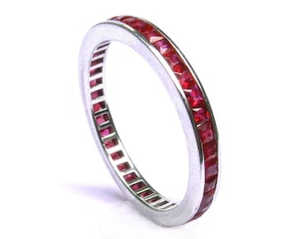 Ruby Eternity Band . Princess Cut Eternity Ring 18k 14k . Wedding Band . Full 3/4 Half Eternity . Channel Setting. Yellow Rose White Gold