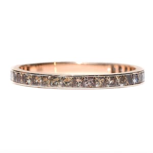 Chocolate Brown Diamond Princess Cut Eternity Ring 2.2mm 18k 14k. Wedding Band . Full Half Eternity . Channel Setting Yellow Rose White Gold