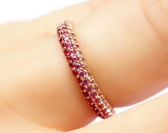 Ready to Ship. Pink Ombre Sapphire Eternity Band 3 Row 2.7mm Width . 18k Yellow Gold.  US size 4.25 to 6.25. Sapphire Wedding Band.