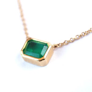 Natural Emerald Necklace. Bezel Set Octagonal Zambian Emerald . 18k 14k White Rose Yellow Gold Emerald Necklace . Emerald Pendant Polamai image 3