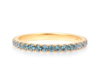 Warm Blue Sapphire Wedding Band 1.7mm . Natural Blue Sapphire Wedding Ring . Mid Blue Sapphire Eternity . 14k 18k Yellow Rose White Gold