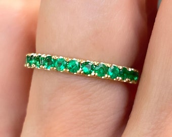 2mm Natural Emerald Band . Zambian Emerald Eternity Band . Emerald Wedding Band. Emerald Stacking Band .  May Birthstone Ring 14k 18k Gold