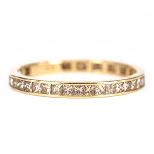 Champagne Princess Cut Diamond Eternity Ring 2.3mm 18k 14k. Wedding Band . Full 3/4 Half Eternity . Channel Setting. Yellow Rose White Gold