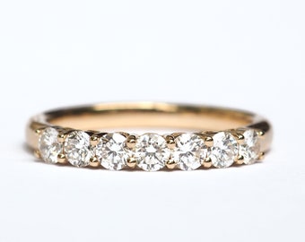 7 Diamond Shared Prong Ring 0.45ctw 18k 14k . 2.5mm Diamond Wedding Band . Eternity Ring . Stacking Ring. Yellow White Rose Gold . Polamai