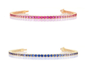Ombre Sapphire Tennis Bracelet 2.9mm . Blue Sapphire Tennis Bracelet . Pink Ombre Bracelet . 14k 18k Yellow Rose White Gold . Unheated