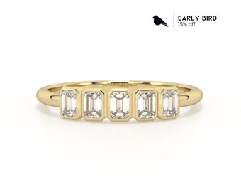 Natural Emerald Cut Diamond Band . EF Color Diamond Band . Genuine Diamond . Bezel Set Emerald Cut Wedding Band . 14k Gold 18k Gold Platinum