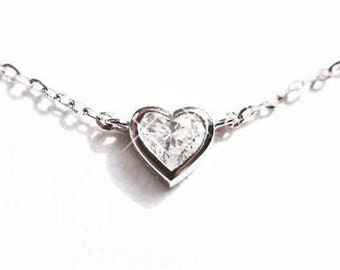 Natural Heart Cut Diamond Necklace 0.10 to 0.30 ctw . Diamond Solitaire Necklace . Love Necklace . Yellow Rose White Gold . Valentines Day