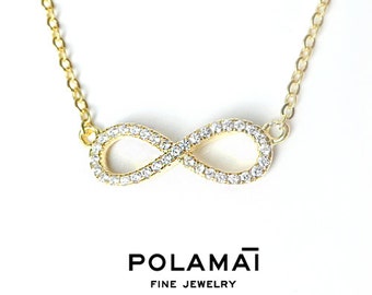 Diamond Infinity Necklace Solid 18k gold . Layering Necklace . Symbol Necklace . Yellow White or Rose Gold . Polamai