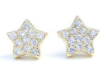 Diamond Star Stud Earrings  14k 18k Gold . Pair . Yellow White Rose Gold . Polamai