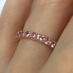 Light Pink Sapphire Eternity Ring 2.5mm 1 to 2 ctw . Half 3/4 Full Eternity 18k 14k Gold . Stacking Ring . Wedding Band . Yellow White Rose