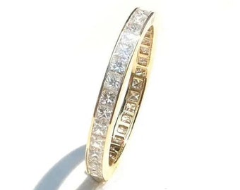 Princess Cut Diamond Eternity Ring 2.4mm 18k . Wedding Band . Full Half Eternity . Channel Setting. Yellow Rose White Gold . Platinum