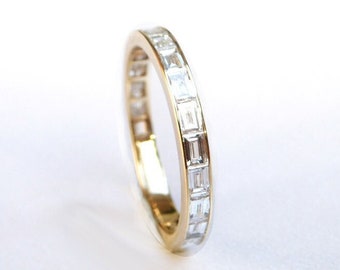 Baguette Diamond Ring . Full 3/4 Half Eternity Ring . 18k 14k G VS 2.4mm . Channel Setting . Wedding Band . Yellow Rose White Gold Platinum