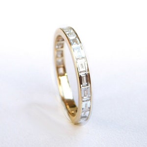 Baguette Diamond Ring . Full 3/4 Half Eternity Ring . 18k 14k G VS 2.4mm . Channel Setting . Wedding Band . Yellow Rose White Gold Platinum