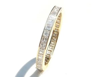 Princess Cut Diamond Eternity Ring 2.4mm 18k . Wedding Band . Full Half Eternity . Channel Setting. Yellow Rose White Gold . Platinum