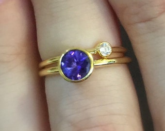 Tanzanite Ring 14k or 18k Gold . Stacking Engagement Ring . Gemstone Ring . Round Blue Purple AAA Tanzanite . Yellow White Rose Gold