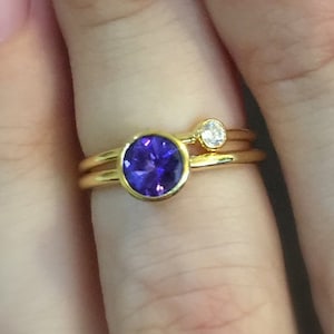 Tanzanite Ring 14k or 18k Gold . Stacking Engagement Ring . Gemstone Ring . Round Blue Purple AAA Tanzanite . Yellow White Rose Gold