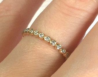 Ready to Ship . Bezel Set Diamond Eternity Ring . 18k Rose Gold Half Eternity Sizes 3-5 . Diamond Wedding Band Bubble Ring Gift for Her