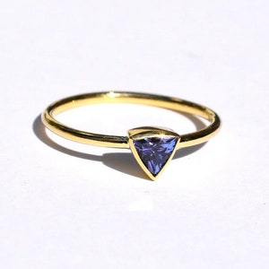 Natural Tanzanite Ring 14k 18k Gold . Trillion Ring Solid Gold Gemstone Ring . Triangle Stacking Ring. Yellow White Gold Ring . Polamai